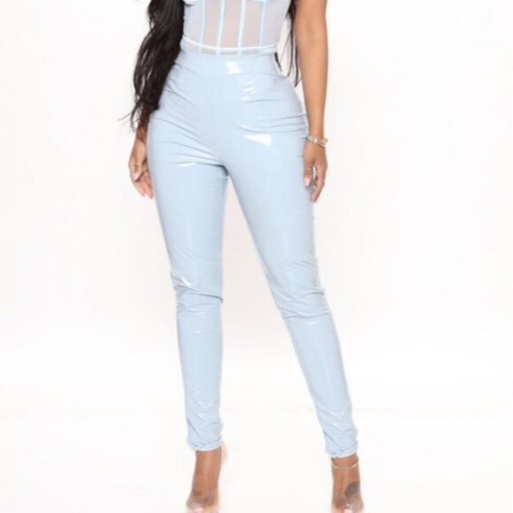 NWT Fashion Nova Blue Vinyl Pants "Brand Spanking New Vinyl Pants"